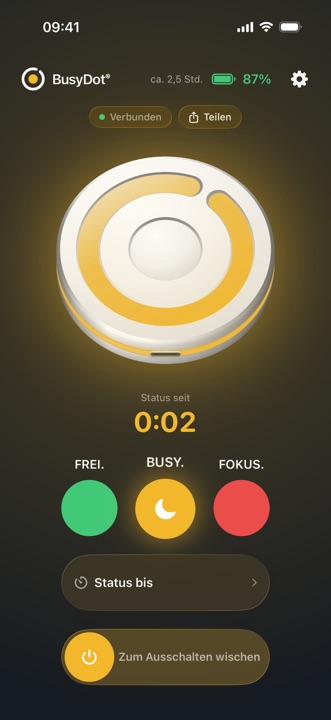 BusyDot-App: Status BUSY. in Gelb
