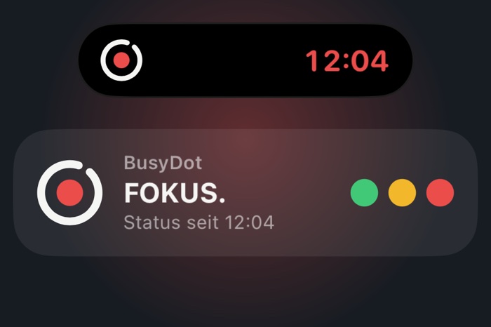 Live Activity on the Lock Screen and in the Dynamic Island, with status buttons